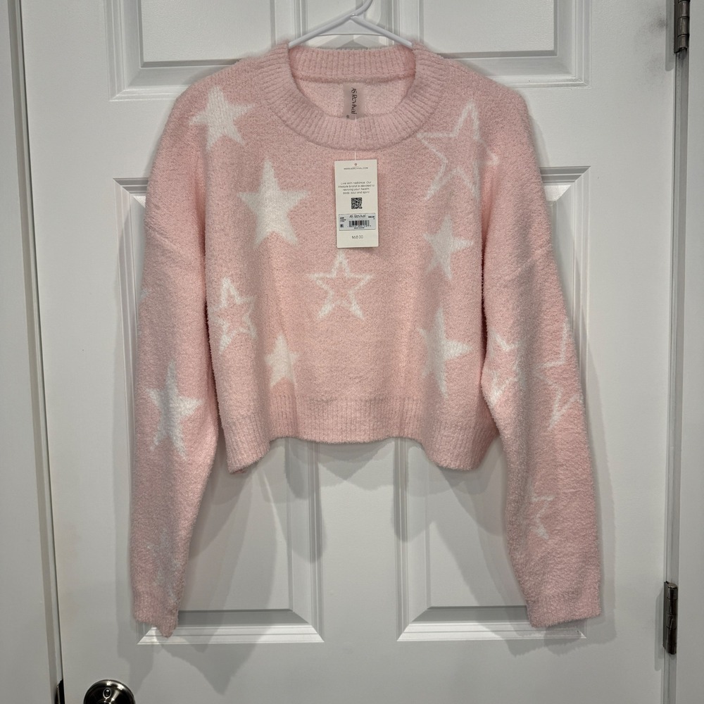 AS Revival Star Pattern Fuzzy Knit Cropped Sweater Light Pink Size Small - Picture 2 of 7